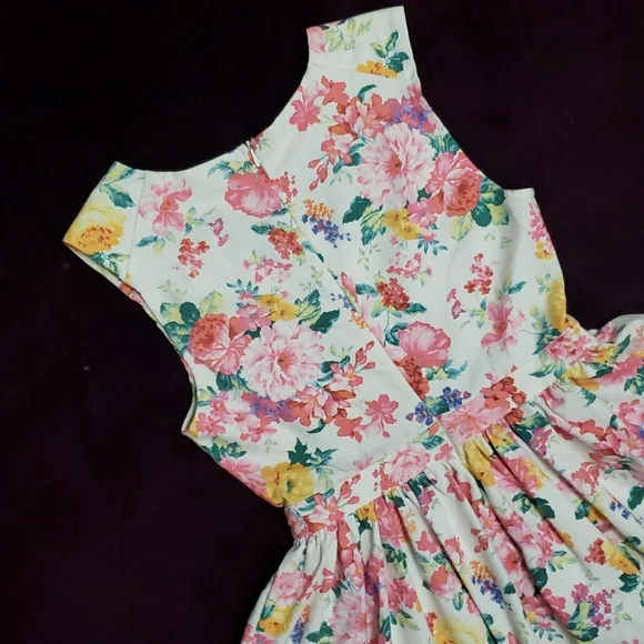 Bee Stitched Floral V Neck Flared Summer Mini Cocktail Tank Dress - Picture 4 of 9